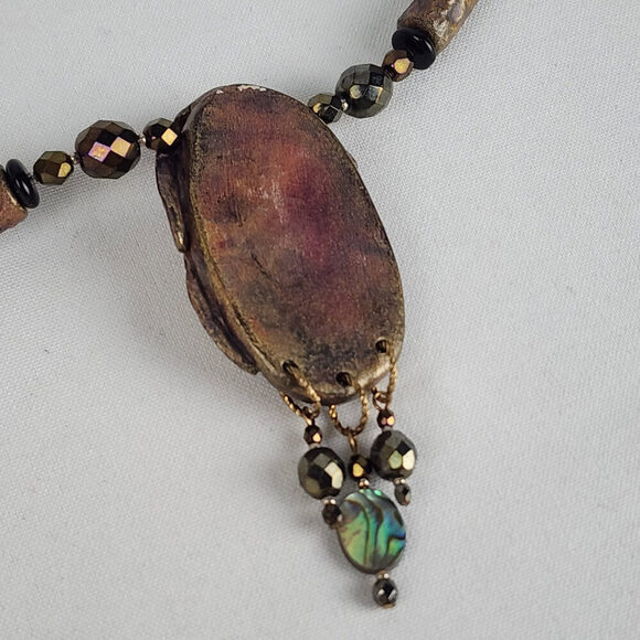 Handmade Brown Metallic Clay Pendant Necklace - Picture 7 of 10